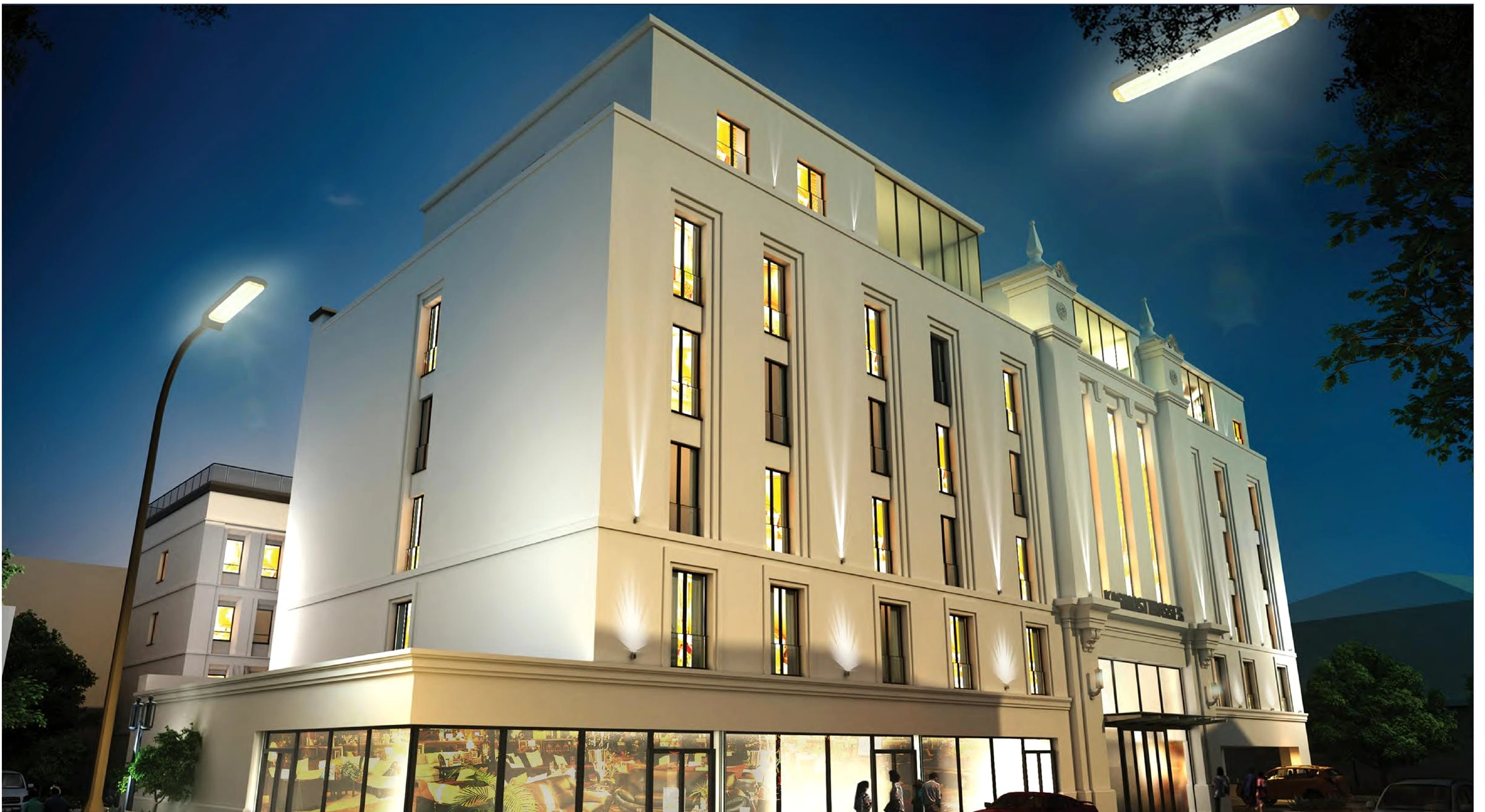 Entwurf für Hotel und studentisches Wohnen in Darmstadt, Modellfoto der Hofsituation