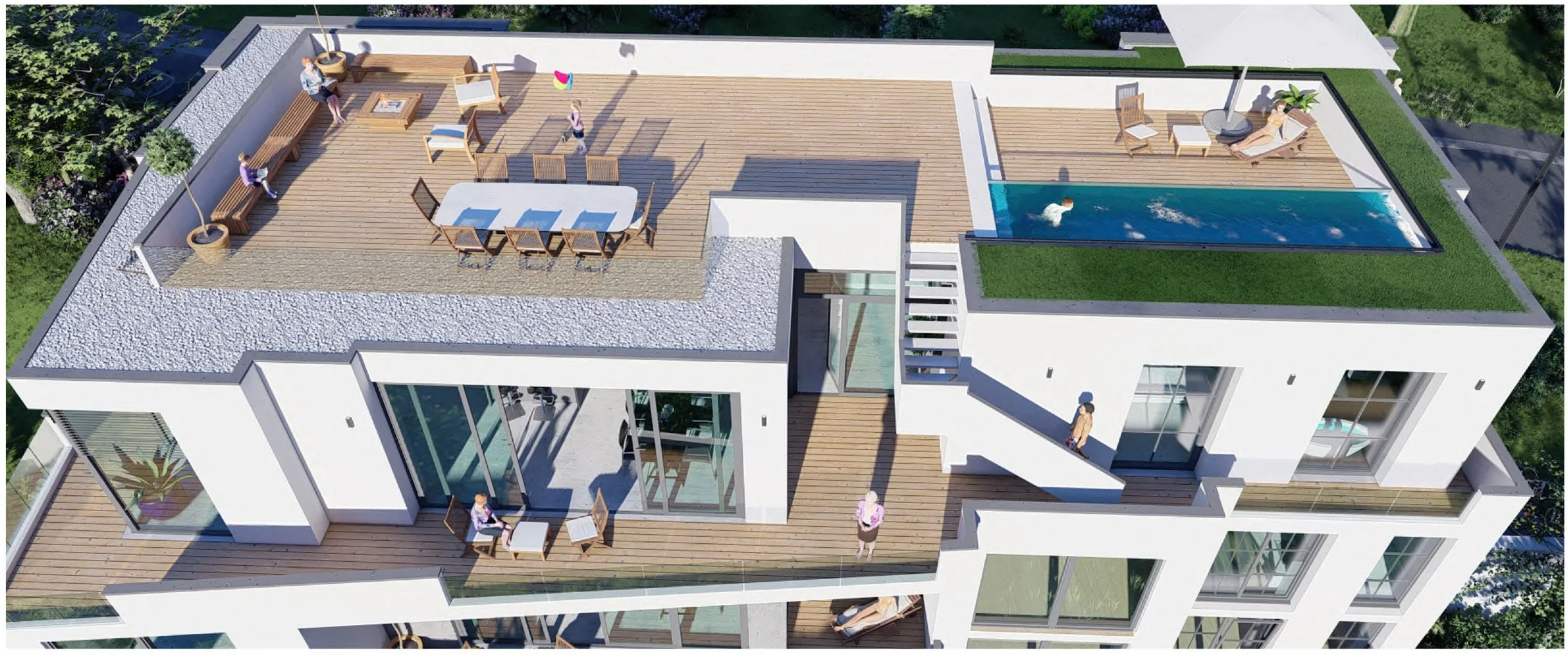 Penthaus am Hang in Gorxheimertal mit großen Glasflächen, Terrassen und Dachterrasse, Entwurf MR Architekten