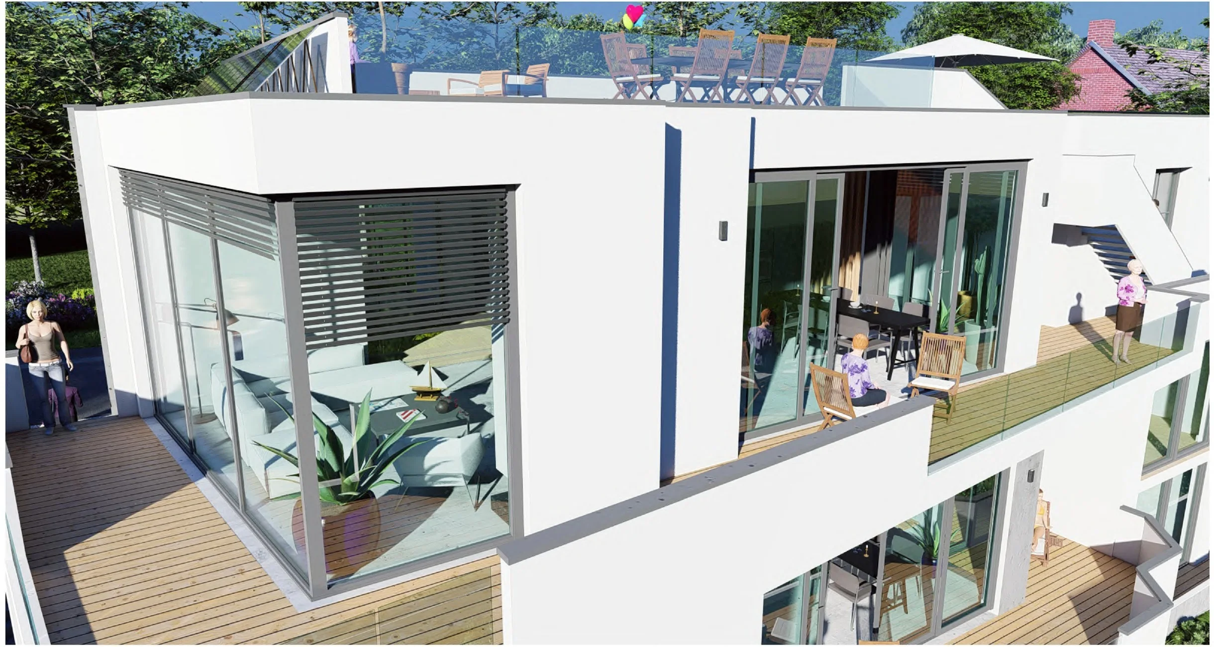 Penthaus am Hang in Gorxheimertal mit großen Glasflächen, Terrassen und Dachterrasse, Entwurf MR Architekten