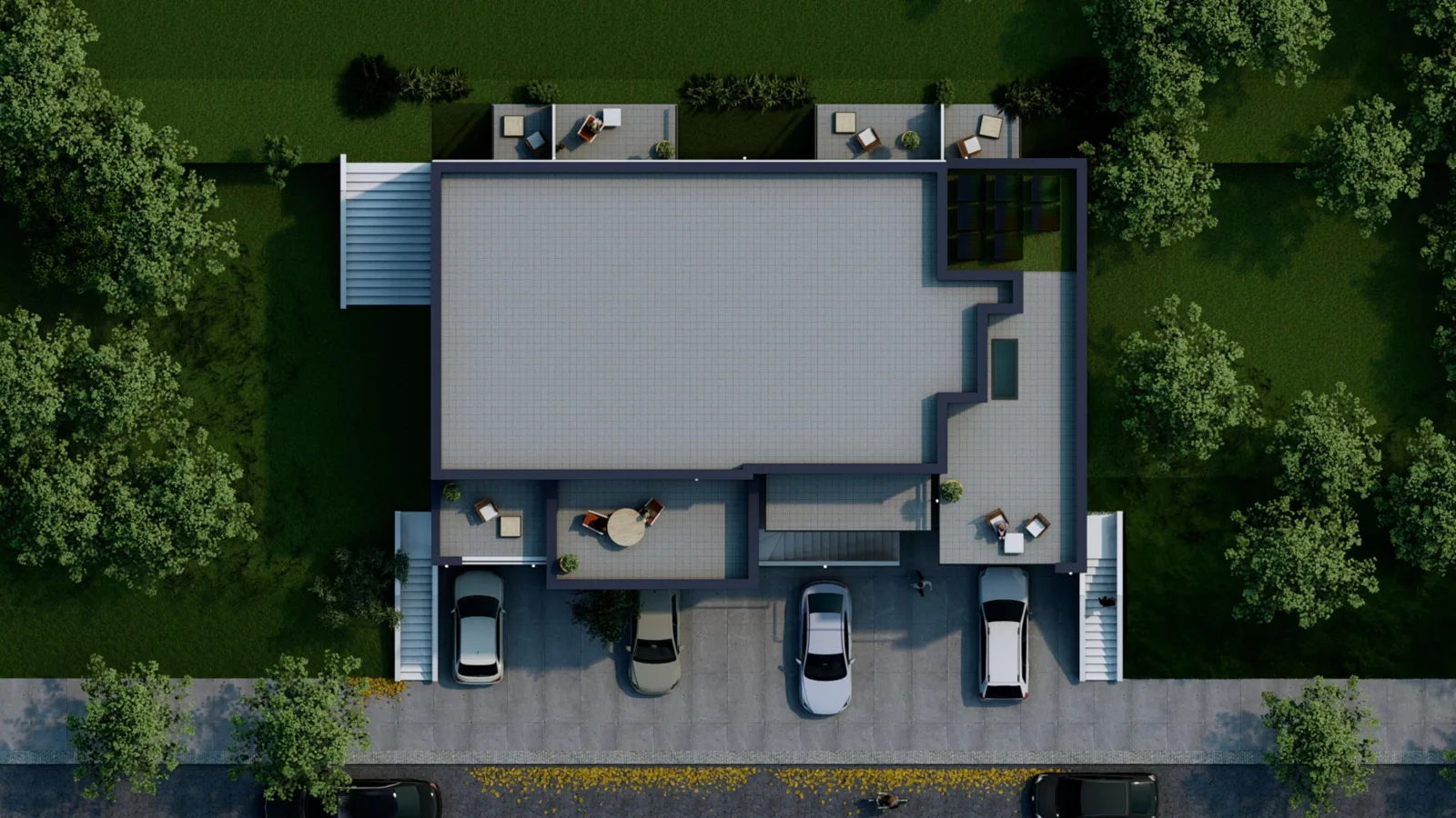 Mehrfamilienhaus, Umbau und Anbau Heppenheim – moderne weiße Wohnanlage mit Balkonen und Stellplätzen, Entwurf MR Architekten