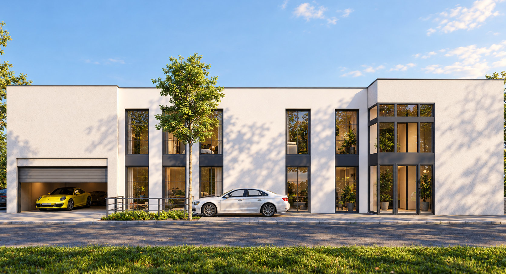Panorama Projekt Gorxheimertal – Gartenansicht mit Terrassen und Balkonen