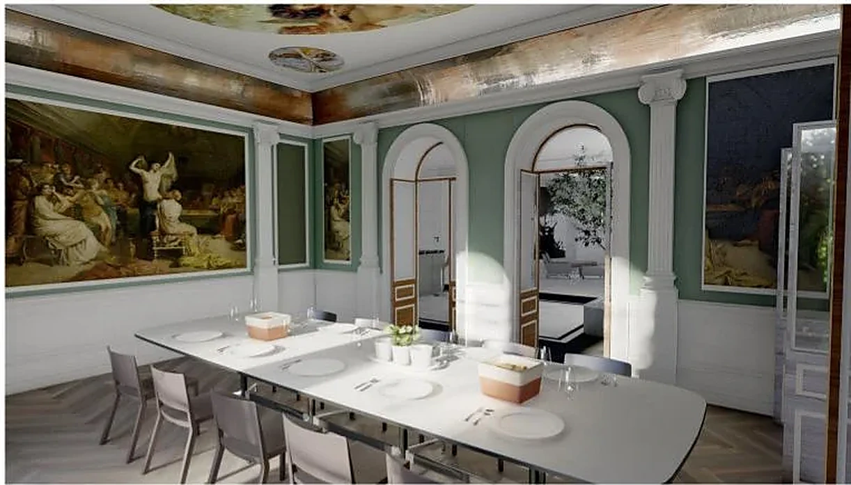 Sanierung und Neubau einer Villa in Heidelberg, Gesamtansicht Süd mit Bestandsvilla, Neubau und Pool