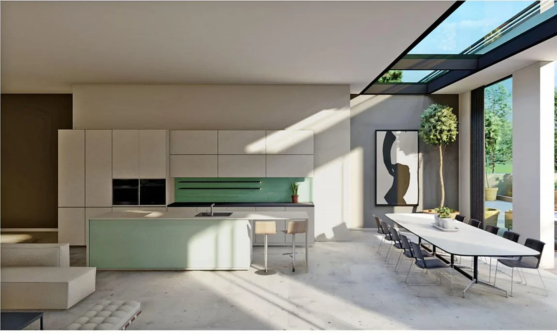 Sanierung und Neubau einer Villa in Heidelberg, Gesamtansicht Süd mit Bestandsvilla, Neubau und Pool